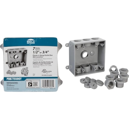 Bell Electrical Box, 26.5 cu in, Outlet Box Type, 2 Gangs, PVC, Rectangular Shape PDB77550GY